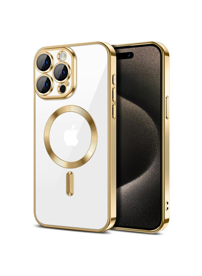 WRISTWISE Case Cover for iPhone 15 Pro with Camera Lens Protector [Compatible with MagSafe] Luxury Plating Edge Slim Soft TPU Cover Protective Phone Case for iPhone 15 Pro, Gold - Image 1