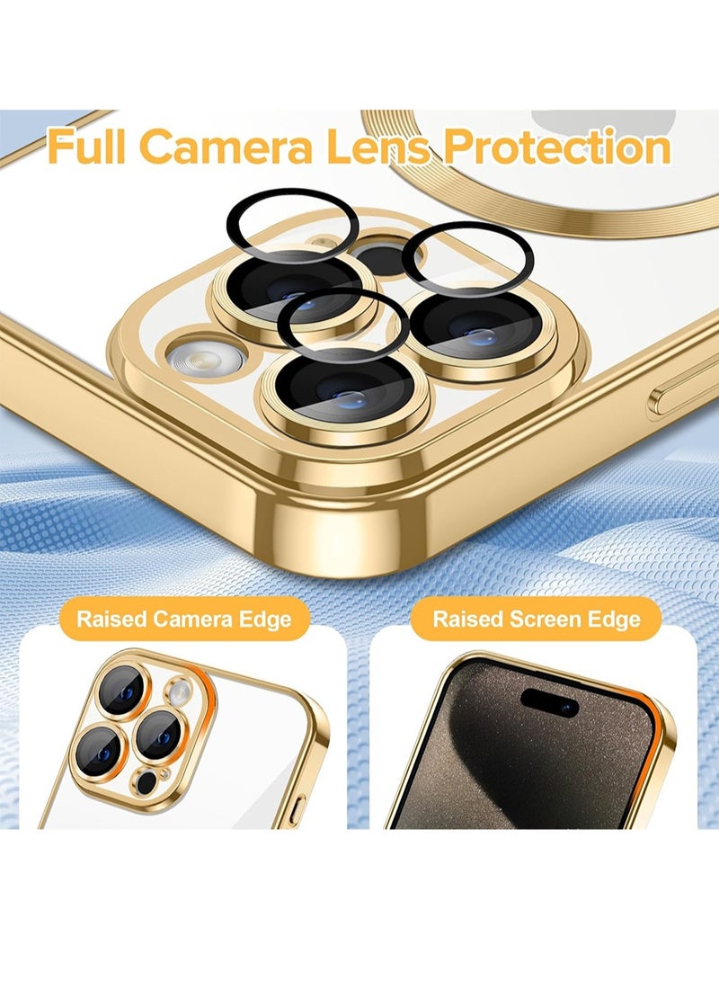 WRISTWISE Case Cover for iPhone 15 Pro with Camera Lens Protector [Compatible with MagSafe] Luxury Plating Edge Slim Soft TPU Cover Protective Phone Case for iPhone 15 Pro, Gold - Image 3