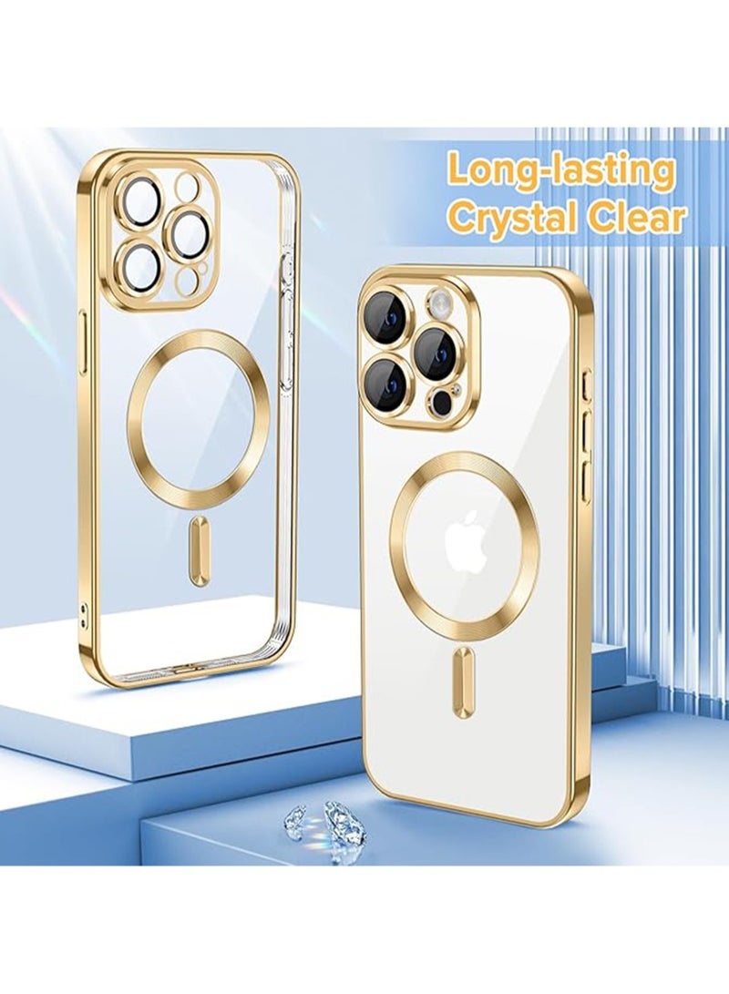 WRISTWISE Case Cover for iPhone 15 Pro with Camera Lens Protector [Compatible with MagSafe] Luxury Plating Edge Slim Soft TPU Cover Protective Phone Case for iPhone 15 Pro, Gold - Image 2