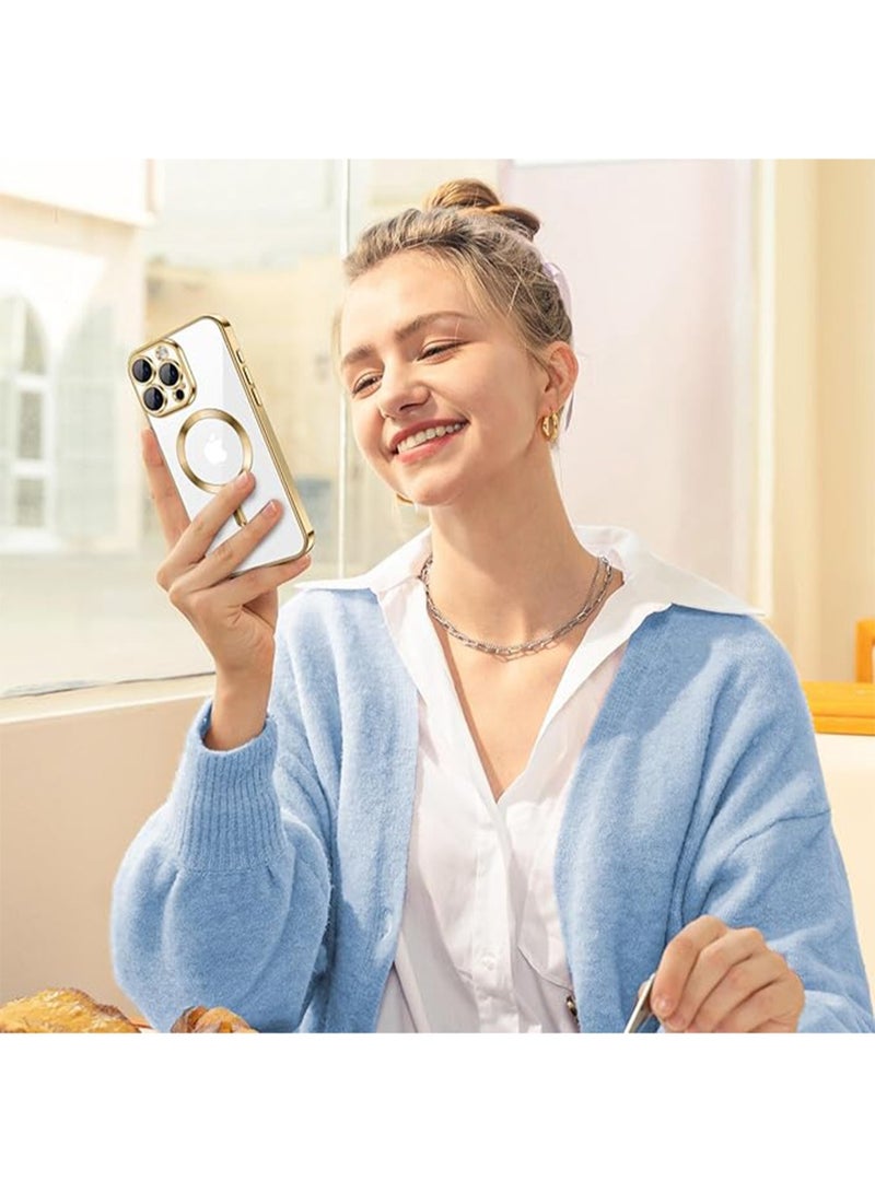 WRISTWISE Case Cover for iPhone 15 Pro with Camera Lens Protector [Compatible with MagSafe] Luxury Plating Edge Slim Soft TPU Cover Protective Phone Case for iPhone 15 Pro, Gold - Image 5