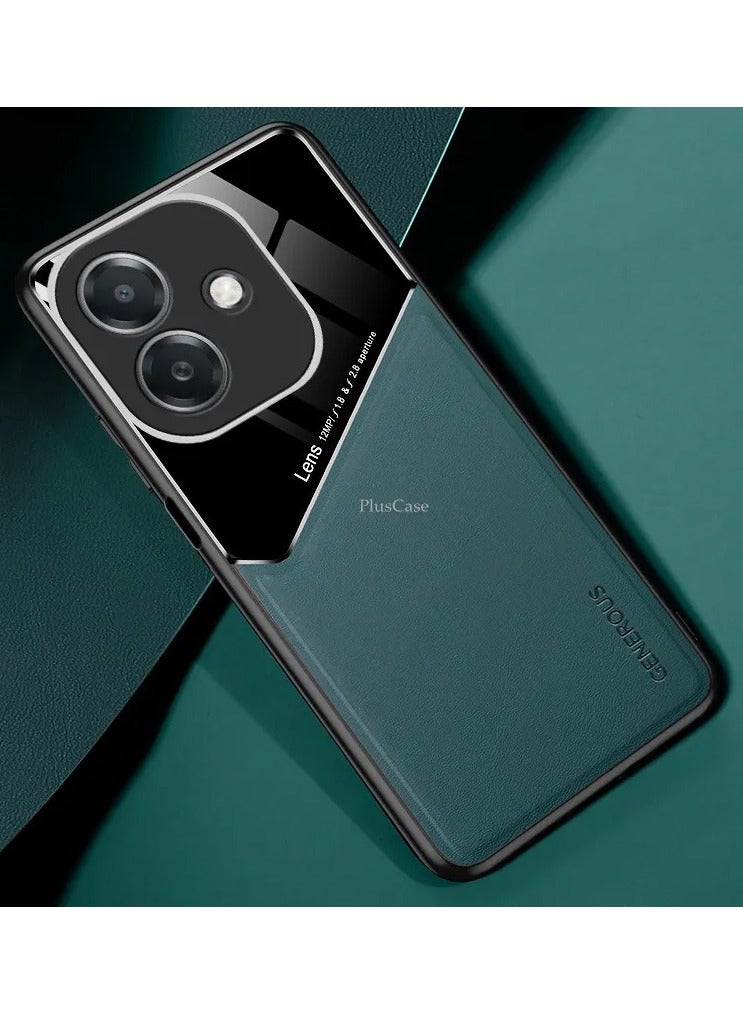 Case Compatible With Oppo A3/A3X, Cover Luxury Leather And Glass With Car Magnetic Holder Phone Cover Soft Frame Silicone - Green - Image 1