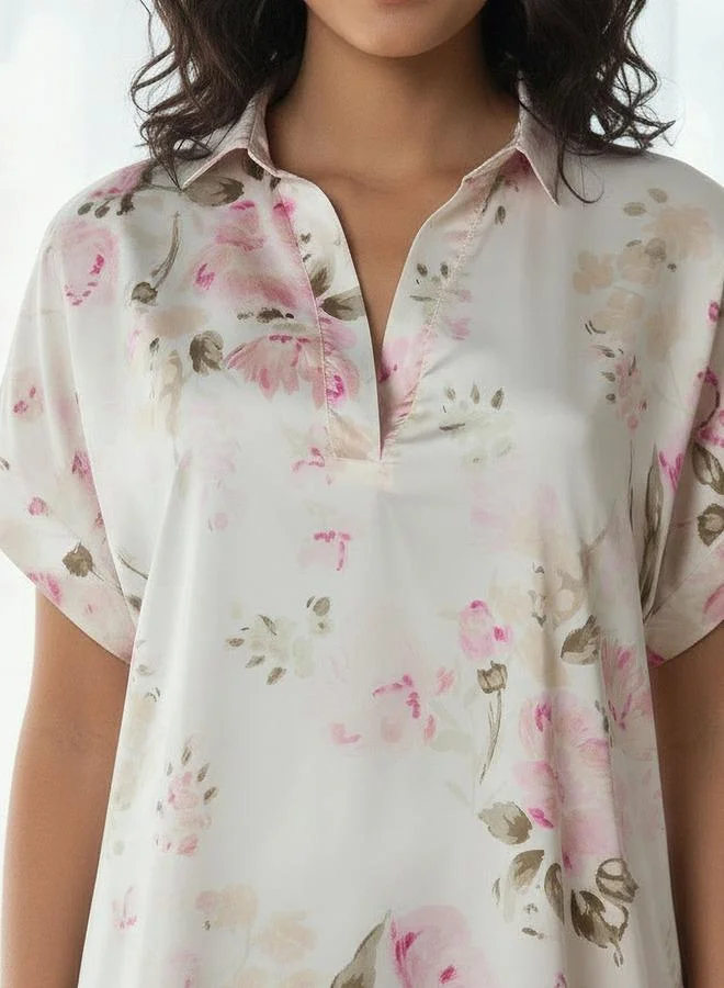 Aadaraya  Aadaraya Night Dress Short Sleeve Floral Print for Women | Best Price UAE