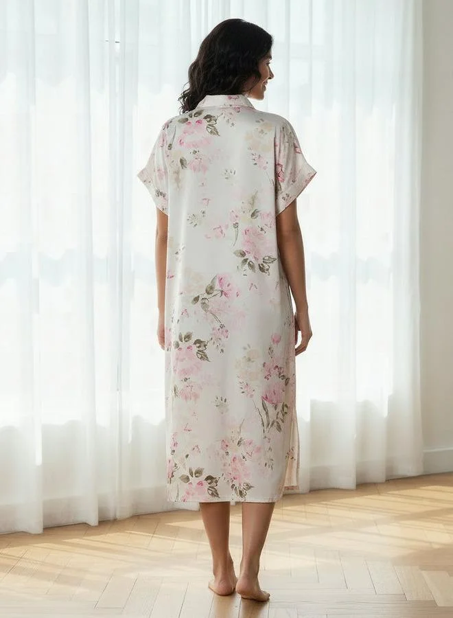 Aadaraya  Aadaraya Night Dress Short Sleeve Floral Print for Women | Best Price UAE