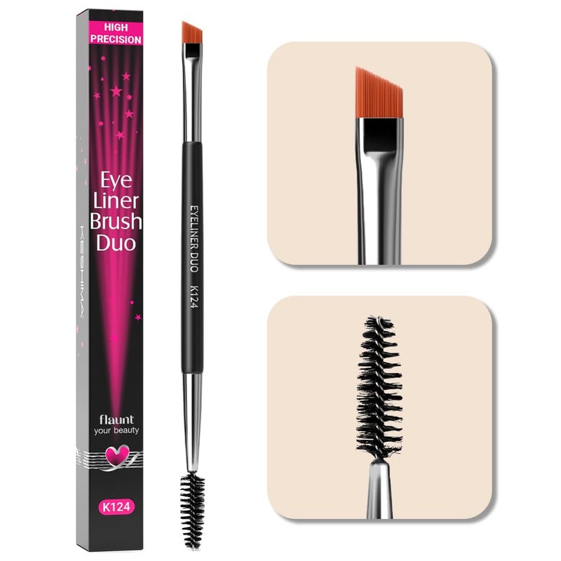 Keshima Angled Eyeliner Brush Duo by KESHIMA Extra Fine Precision Eye Liner Brush Spoolie DualEnded Tool for Liner Application Eyebrow Grooming Shaping Blending Powders Gels Liquids - Image 2