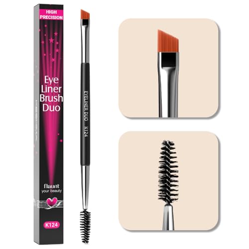 Keshima Angled Eyeliner Brush Duo by KESHIMA Extra Fine Precision Eye Liner Brush Spoolie DualEnded Tool for Liner Application Eyebrow Grooming Shaping Blending Powders Gels Liquids - Image 1