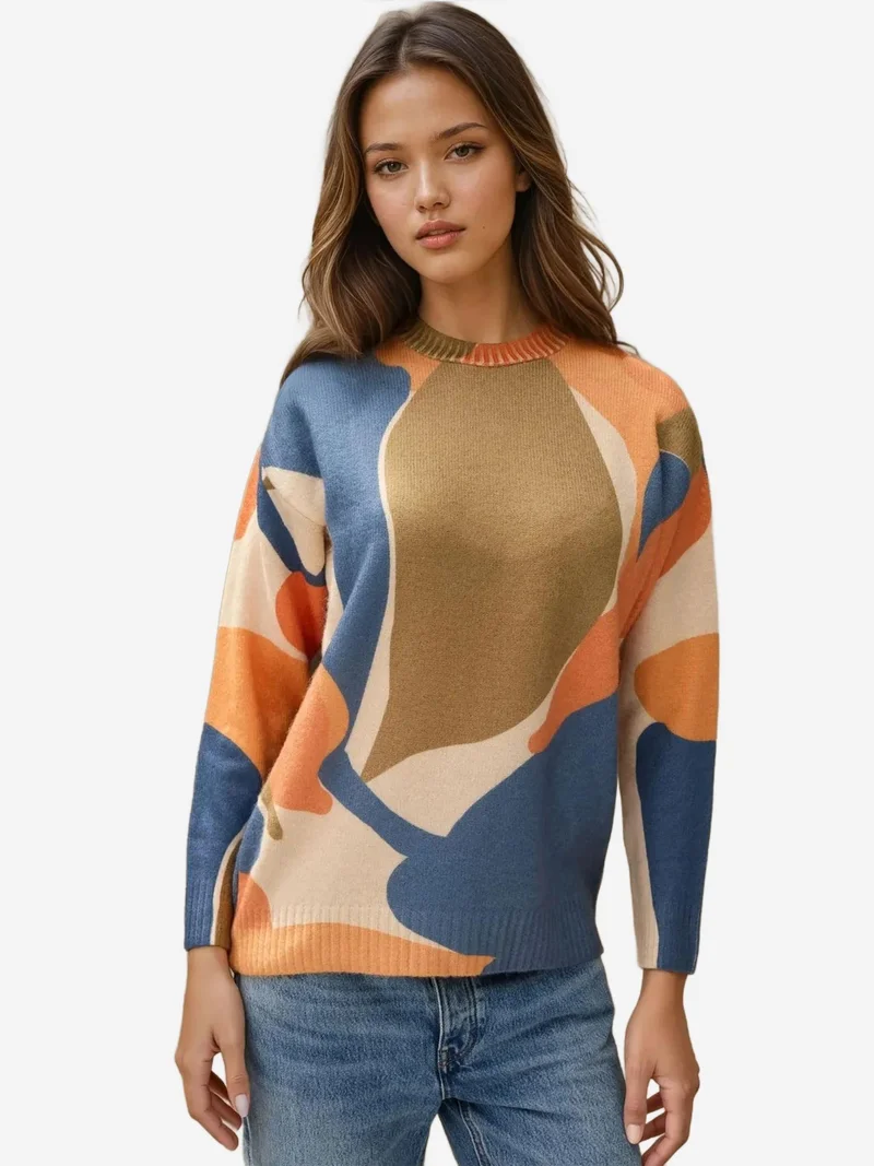 HICCUP Jacquard Knit Crew Neck Sweater