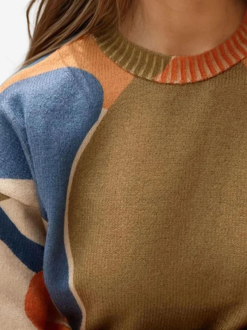 HICCUP Jacquard Knit Crew Neck Sweater