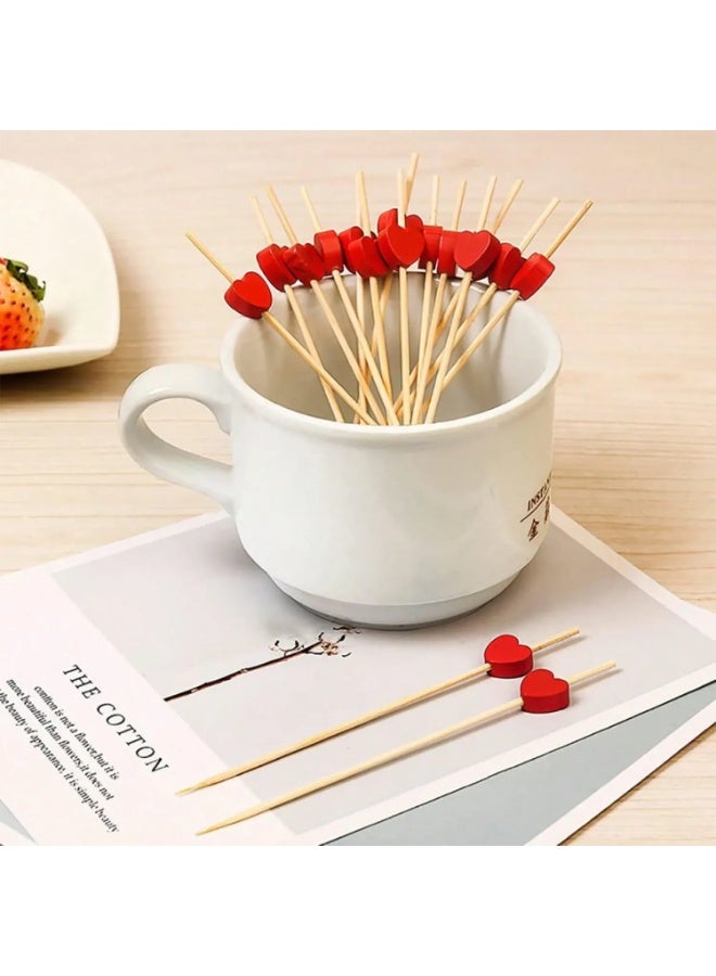 Valentine’s Day Decoration Wooden Food Picks – Set of 25 Wooden Sticks with Red Heart Design for Decorating Fruits, Desserts, and Appetizers, Perfect for Valentine’s Day Parties, Romantic Dinners, and Anniversary Celebrations - Image 2