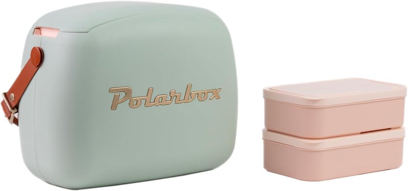 Polarbox Oil resistant Lunch Tote Cooler Bag | Retro Lunch Box Picnic Reusable Lunch Bag Vintage Mini Cooler Hand Bag Includes 2 Food Containers! Food & Drinks Work, Travel, Beach, Camping Hiking 6L (Matcha Gold) Neat shape - Image 1