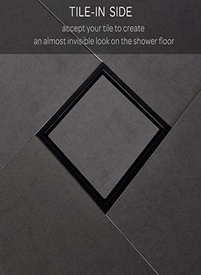 Orhemus 6 Inch Square Design Tile-in Shower Drain with Adjustable Shower Drain Base Flange, SUS 304 Stainless Steel Floor Drain with Tile Insert Grate Removable Cover, Matte Black - Image 4