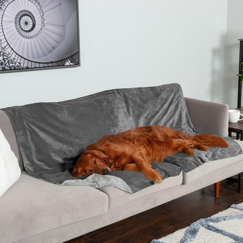 Furhaven Waterproof Throw Blanket for Dogs & Indoor Cats, Washable - Two-Tone Luxe Velvet Dog Blanket - Granite Gray, Extra Large/XL - Image 3