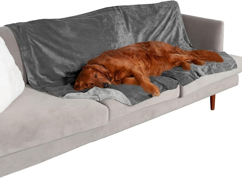 Furhaven Waterproof Throw Blanket for Dogs & Indoor Cats, Washable - Two-Tone Luxe Velvet Dog Blanket - Granite Gray, Extra Large/XL - Image 1