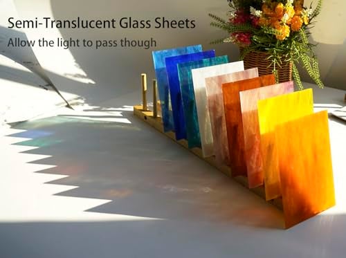 Lanyani Semi-Translucent Stained Glass Sheets Pack, Variety Mixed Color Cathedral Glass for Mosaic Glass Work, 10 Sheets - Image 2