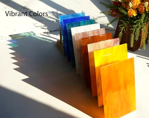 Lanyani Semi-Translucent Stained Glass Sheets Pack, Variety Mixed Color Cathedral Glass for Mosaic Glass Work, 10 Sheets - Image 3