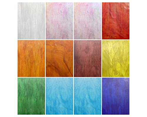 Lanyani Semi-Translucent Stained Glass Sheets Pack, Variety Mixed Color Cathedral Glass for Mosaic Glass Work, 10 Sheets - Image 1
