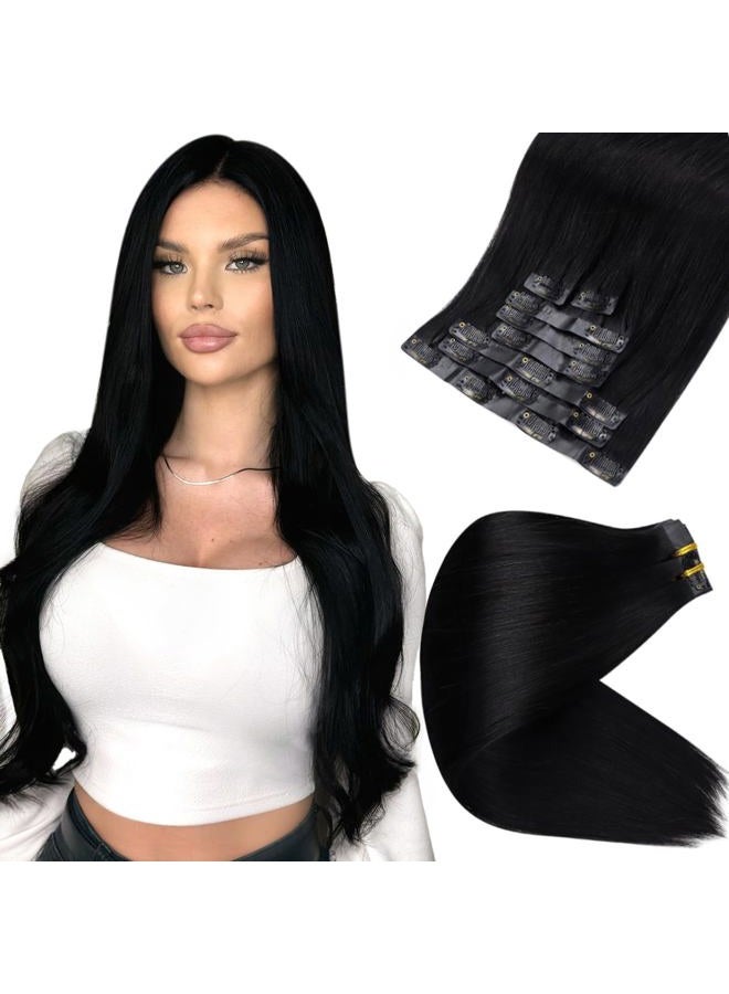 Full Shine إضافات شعر حقيقية قابلة للتثبيت بشريط أسود 8 قطع 12 بوصة 95 جرام - Image 1