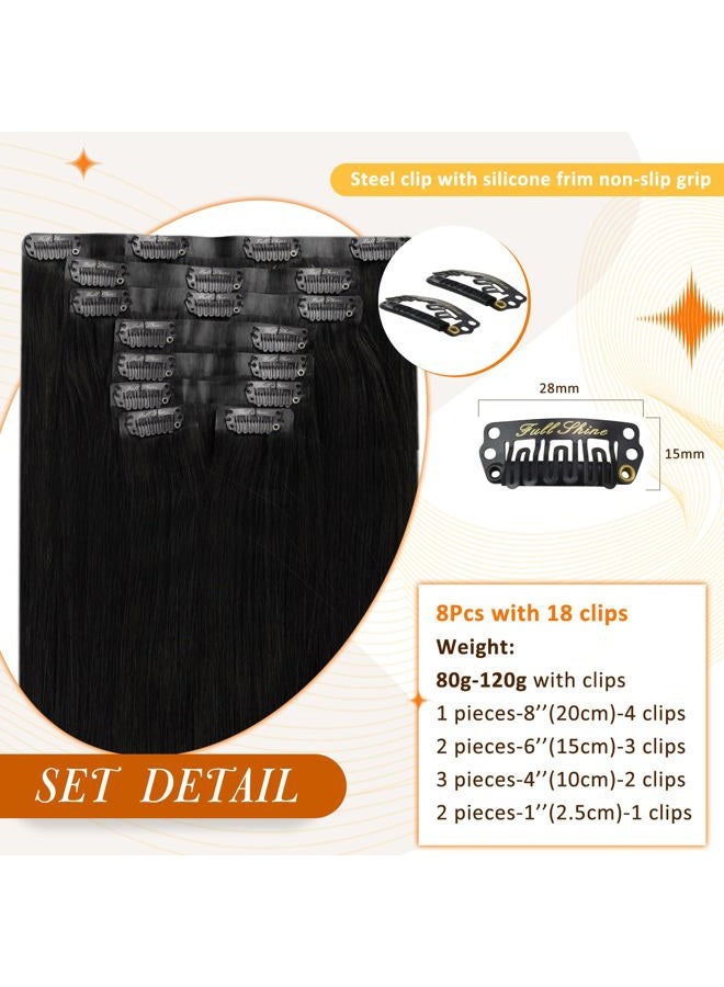 Full Shine إضافات شعر حقيقية قابلة للتثبيت بشريط أسود 8 قطع 12 بوصة 95 جرام - Image 2