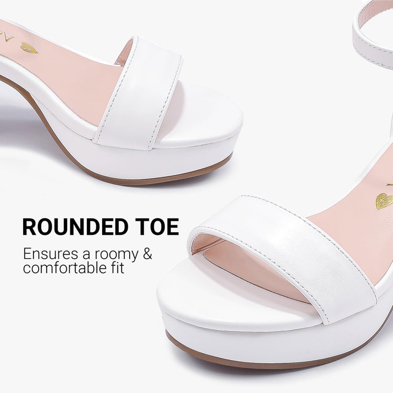 LAURMOSA Girls White Dress Shoes Girls White Sandals Formal Kids High Heels High Chunky Heels Dress Pumps Ankle Strap Flower Wedding Bridesmaid Party Dress Shoes Size 13 Little Girl(L1038PWhite 13) - Image 4
