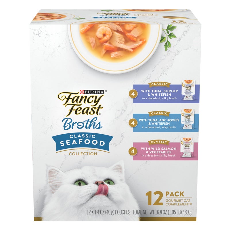Fancy Feast Purina Fancy Feast Lickable Wet Cat Food Broth Complement Classics Collection Variety Pack - (Pack of 12) 1.4 oz. Pouches - Image 1