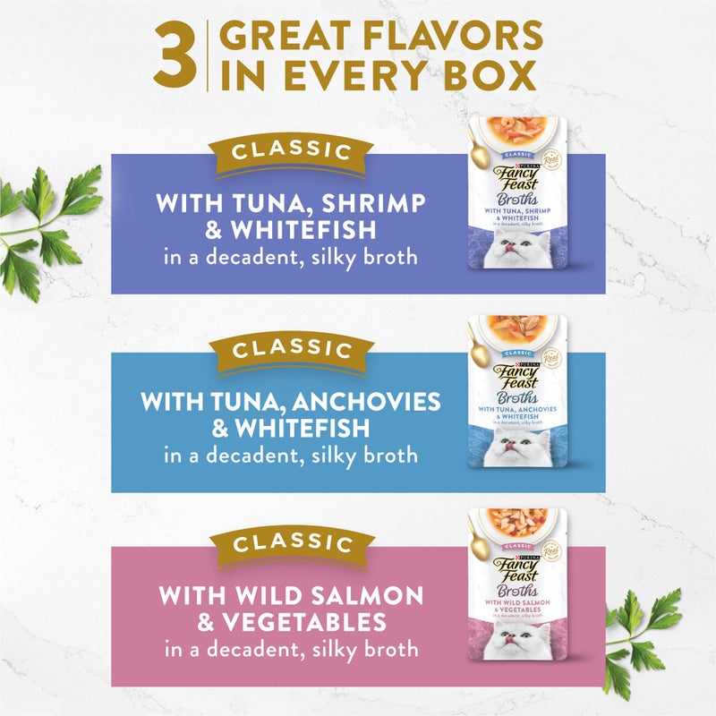 Fancy Feast Purina Fancy Feast Lickable Wet Cat Food Broth Complement Classics Collection Variety Pack - (Pack of 12) 1.4 oz. Pouches - Image 2