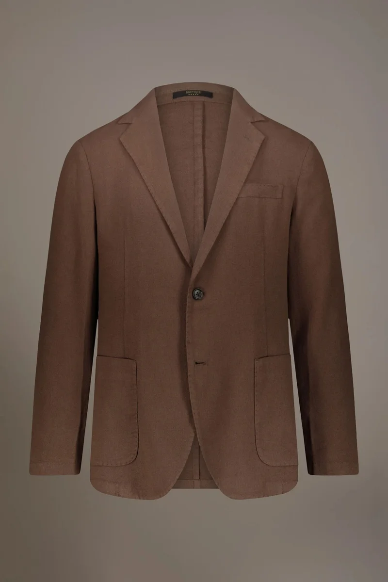 Single breasted cotton linen jacket - Brown