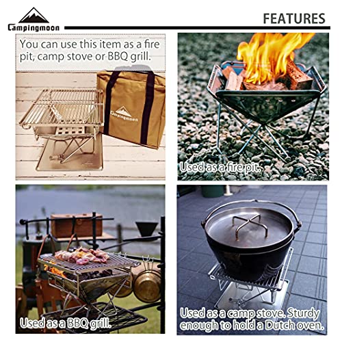 camping moon CAMPINGMOON Tabletop Small Charcoal Grill Mini Portable Fire Pit 9.65-inch Stainless Steel with Carrying Bag X-MINI-PRO - Image 5