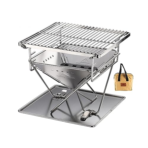 camping moon CAMPINGMOON Tabletop Small Charcoal Grill Mini Portable Fire Pit 9.65-inch Stainless Steel with Carrying Bag X-MINI-PRO - Image 1