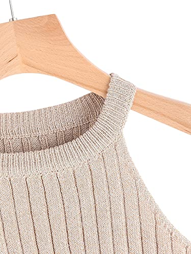 SweatyRocks Women's Knit Crop Top Ribbed Sleeveless Halter Neck Vest Tank Top Apricot L - Image 3