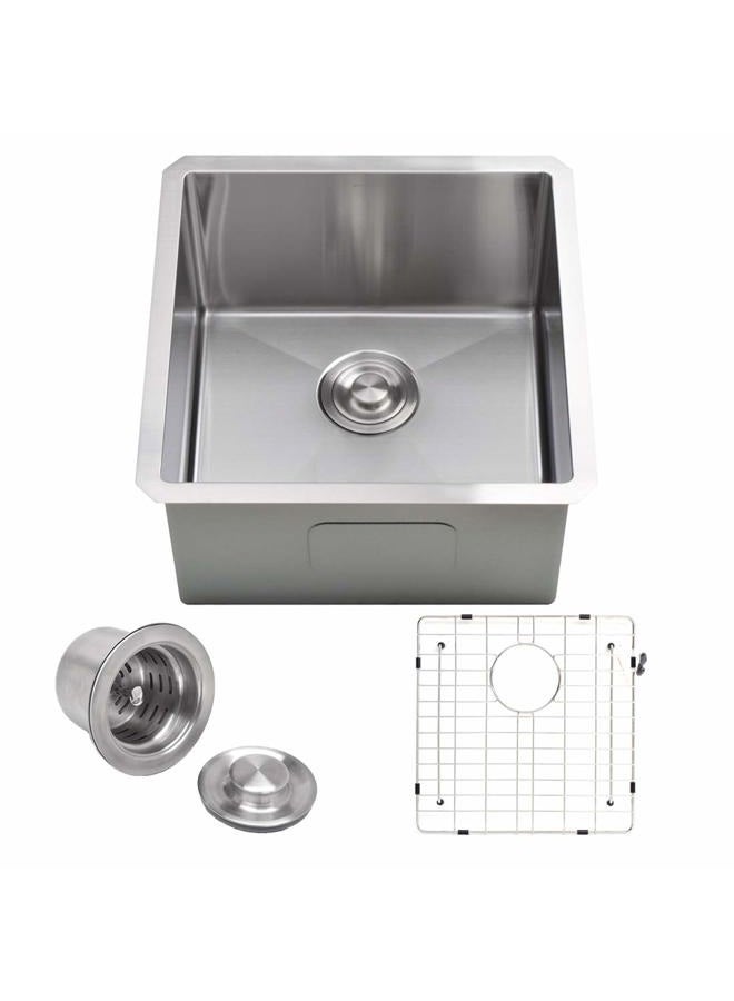 VADANIA Bar Prep Sink 18-inch, 18"x18"x10", Single Bowl, Undermount, 18 Gauge T304 Stainless Steel, Satin Finish, with Strainer & Bottom Grid, cUPC listed - Image 1