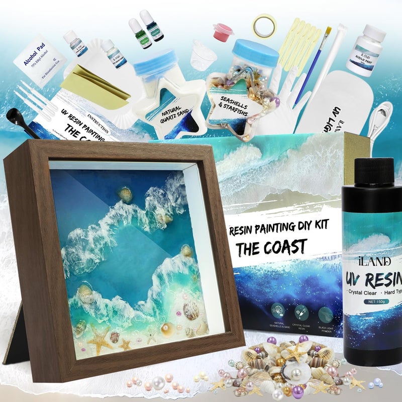 iland Craft Kits for Adults DIY UV Resin Kit Beach Themed Crafting Ocean Resin Art Creative Adult Crafts for Women Resin Art Set for Beginers Crafty Gifts for Women Teen Girls on Christmas Romantic - Image 1