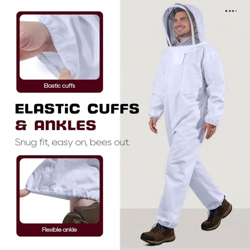 LONGADS Professional Bee Suit for Men and Women, Full Body Beekeeping Suit with Gloves & Protective Round Veil, Size XL (Fits 65-69 Inches / 5'5"-5'9") for Apiary & Backyard - Image 5