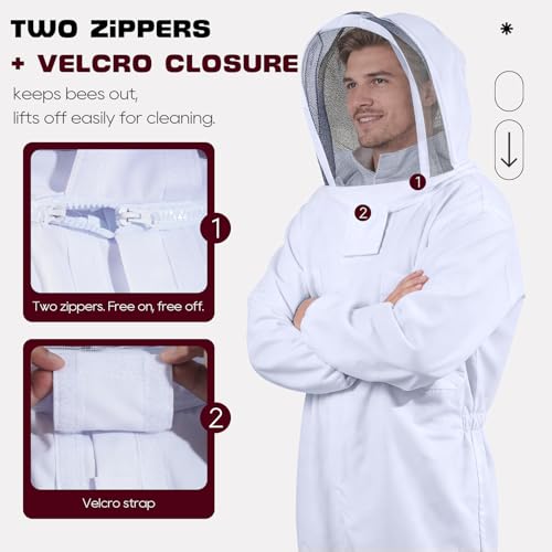 LONGADS Professional Bee Suit for Men and Women, Full Body Beekeeping Suit with Gloves & Protective Round Veil, Size XL (Fits 65-69 Inches / 5'5"-5'9") for Apiary & Backyard - Image 4