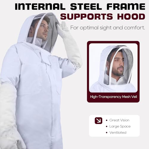 LONGADS Professional Bee Suit for Men and Women, Full Body Beekeeping Suit with Gloves & Protective Round Veil, Size XL (Fits 65-69 Inches / 5'5"-5'9") for Apiary & Backyard - Image 3