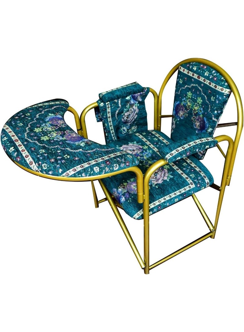 سندس كرسي صلاة إسلامي مع مسند للركبة – كرسي صلاة إسلامي قابل للطي مع دعم للظهر ومقعد مبطن – فيروزي - Image 1