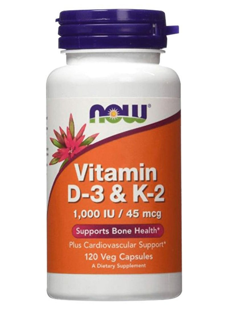 ناو فودز مكمل غذائي بفيتامين D3 وK2 - عدد 120 كبسولة نباتية - Image 1