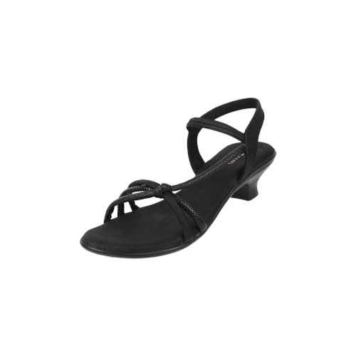 Metro Women Black Embellished Casual Kitten Heel Sandals UK/3 EU/36 (33-843) - Image 1
