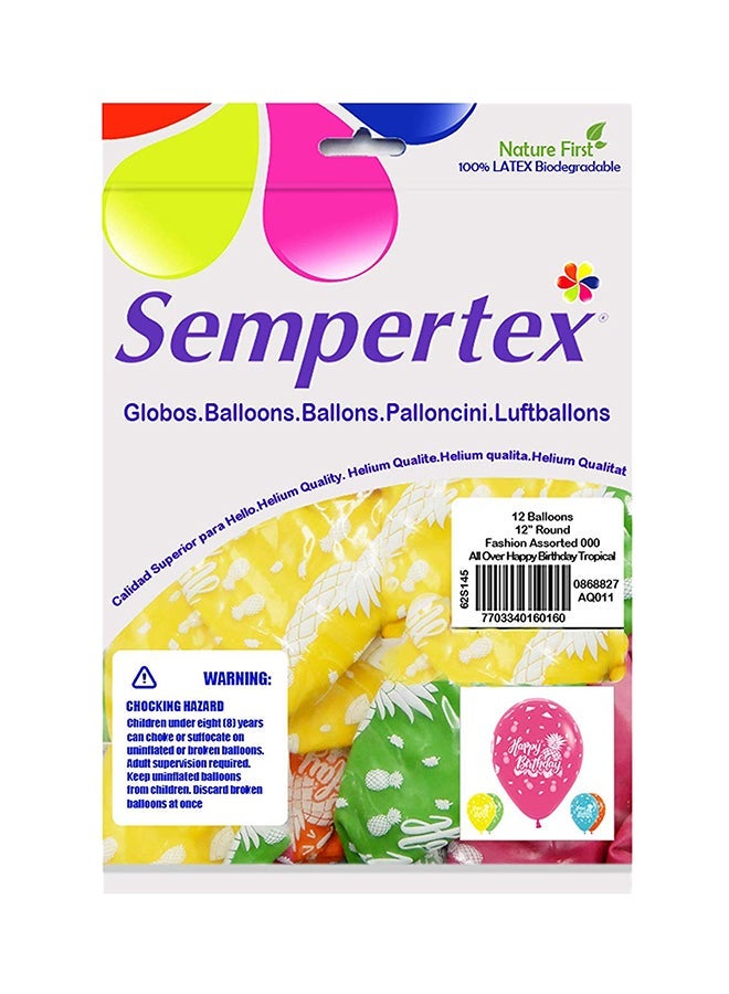 Sempertex 12-Piece All Over Happy Birthday Tropical Round Latex Balloon 12inch - Image 2