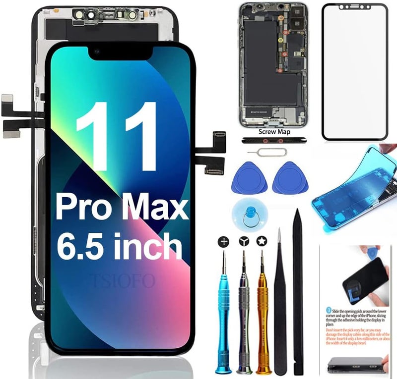 TSIOFO Store استبدال شاشة آيفون 11 برو ماكس 6.5 بوصة LCD عرض 3D لمسة رقمية إطار تجميع مجموعة إصلاح كاملة مع أدوات الإصلاح، واقي شاشة، تعليمات - Image 1