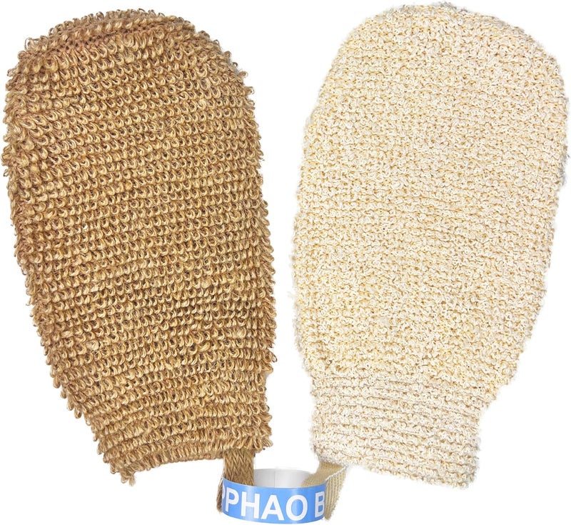 Bath Gloves for Shower - Organic Bath Mitts Washcloths - Bath Gloves Exfoliating for Women and Men - Body Scrubbers for Use in Shower - Ramie and Jute Fiber - 2 Pack
