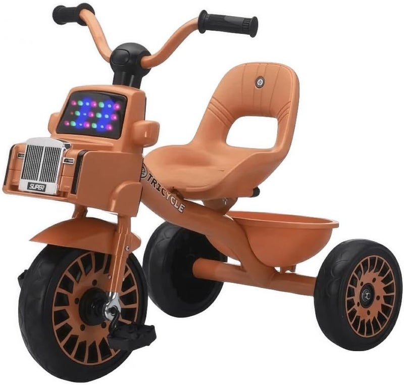 Leeno Kids Tricycle with LED Light and Comfortable Seat, Suitable for 1-5 Years, Available in Color (Orange)