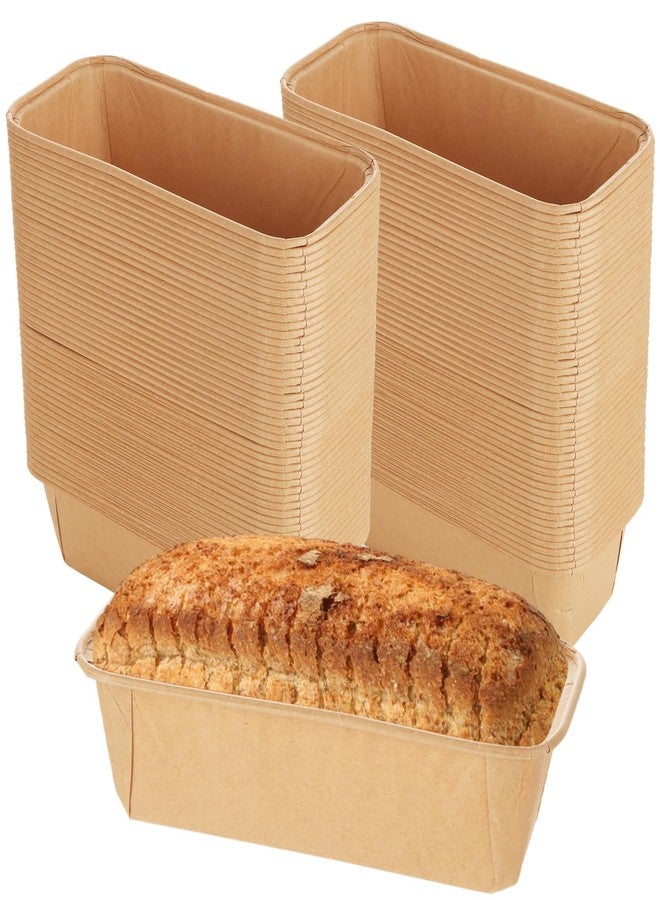 LOLYSIC 100 Pack Disposable Paper Loaf Pans, Rectangle Kraft Bread Loaf Molds, Microwave & Freezer Safe, Medium Size 6.1*2.1*2 Inch, Grease-Resistant, Stackable Baking Pans for Bread, Cakes & Desserts - Image 1