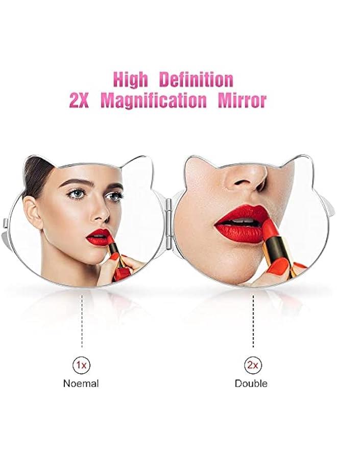 BWSJ Pocket  Mirrors for Purse  Cute Kawaii Cat Design  DoubleSided Makeup Mirror  2X 1X Magnifying  Pink and Sier  Women Girls Kids - Image 2