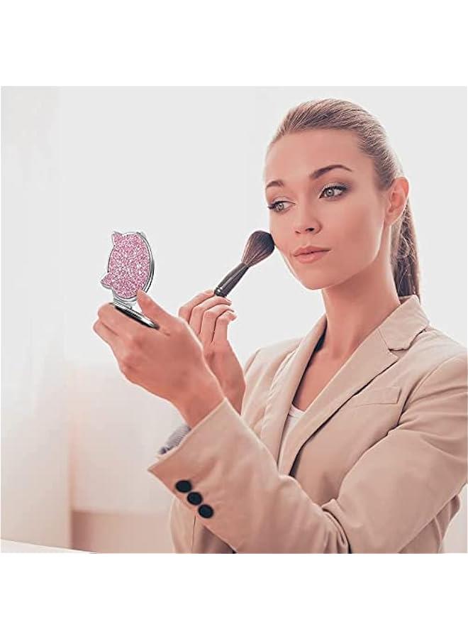 BWSJ Pocket  Mirrors for Purse  Cute Kawaii Cat Design  DoubleSided Makeup Mirror  2X 1X Magnifying  Pink and Sier  Women Girls Kids - Image 4
