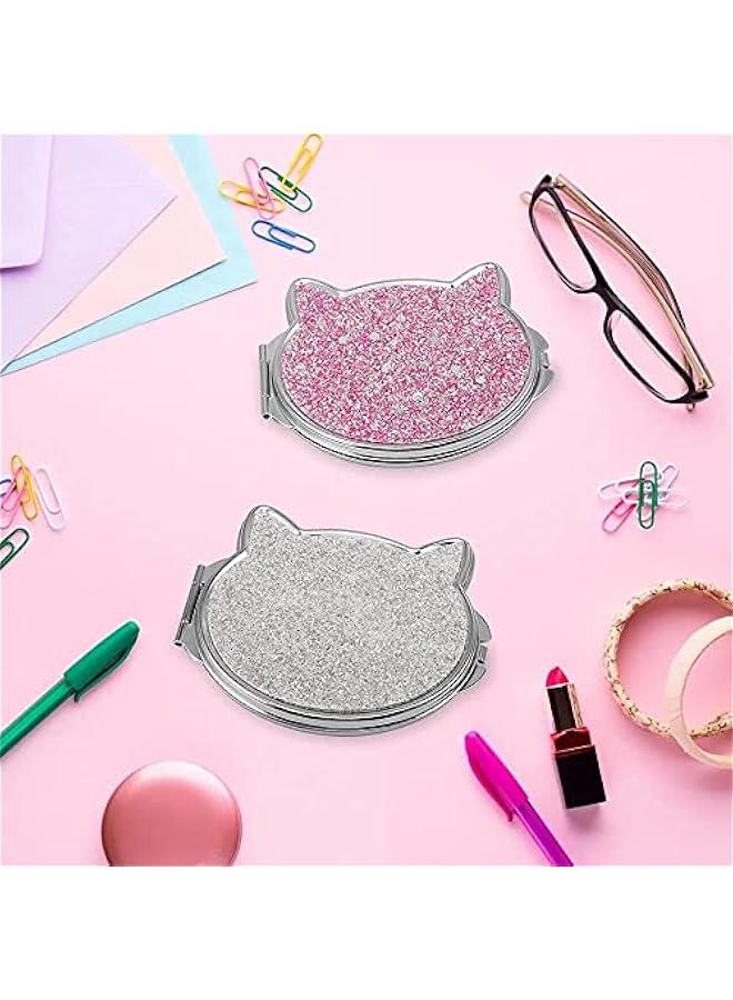 BWSJ Pocket  Mirrors for Purse  Cute Kawaii Cat Design  DoubleSided Makeup Mirror  2X 1X Magnifying  Pink and Sier  Women Girls Kids - Image 5
