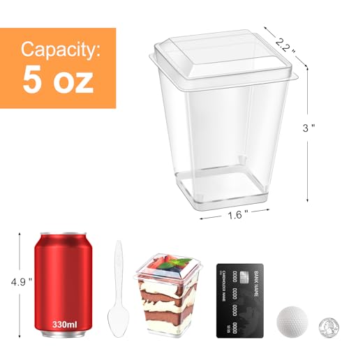 Kucoele 50 Pack 5 oz Plastic Dessert Cups with Lids and Spoons, Clear Parfait Cups Pudding Cups Mini Party Serving Cups for Appetizer Fruit Yogurt Ice Cream - Image 2