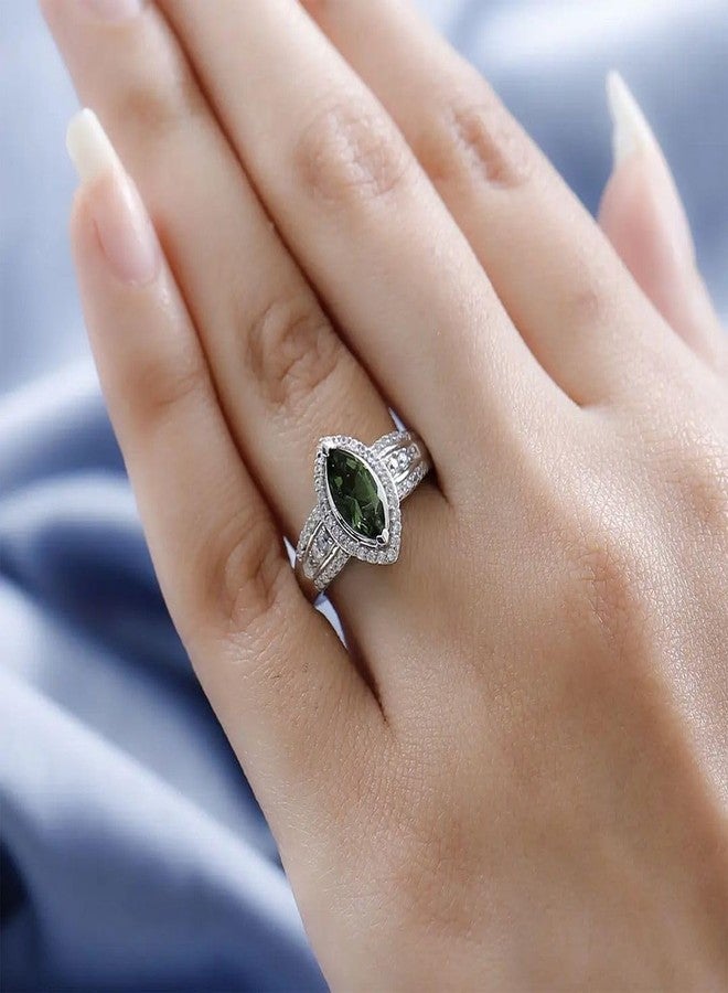 SHOP LC DELIVERING JOY Ct 1 925 Sterling Silver Moldavite Promise Ring for Women Jewelry Birthday Christmas Gifts for Women Platinum Plated Zircon Bride Size 10 - Image 3