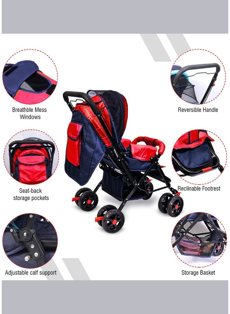 Foldable Baby Stroller – Reversible Handle, Multi-Position Recline, Shock Absorbing Wheels, Extendable Canopy, Storage Basket – For Newborn to 5 Years (Up to 20 kg) - Image 2