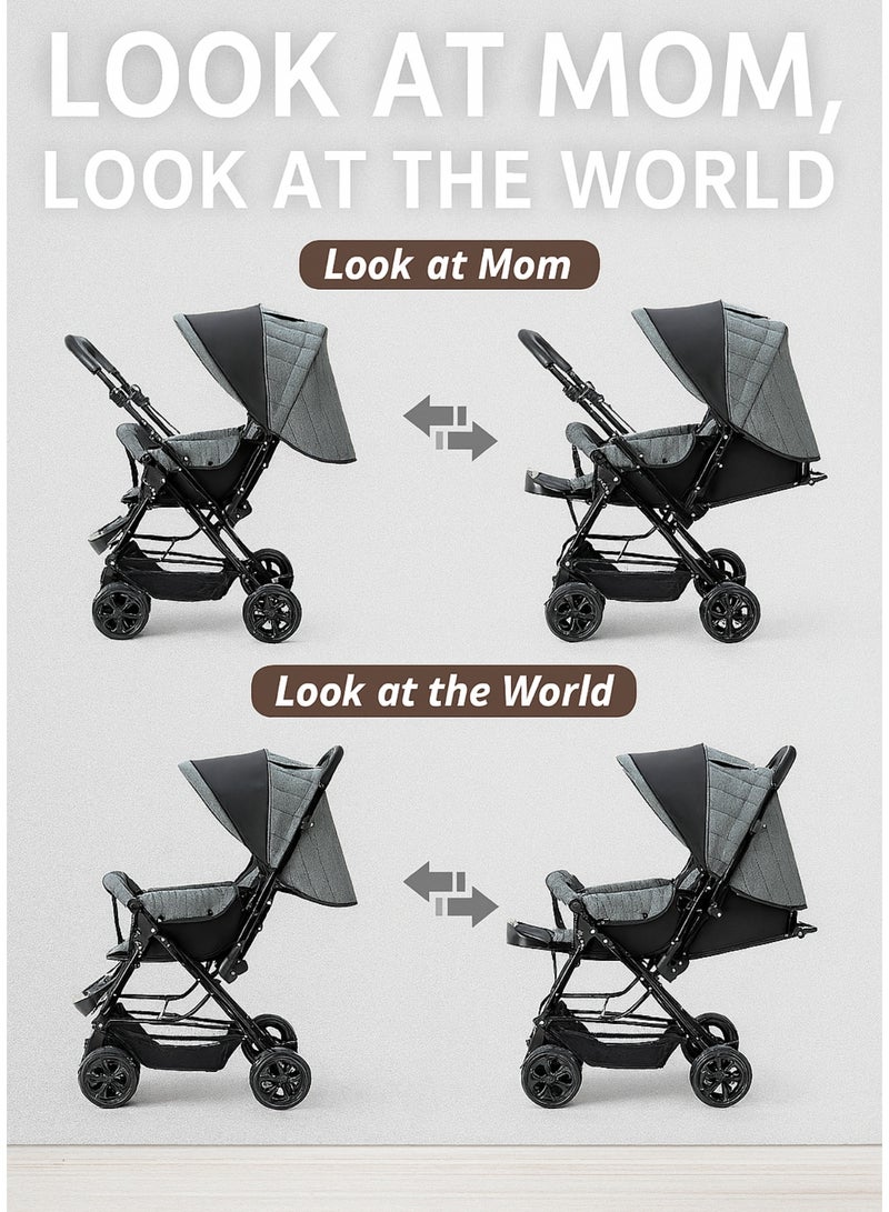 Foldable Baby Stroller – Reversible Handle, Multi-Position Recline, Shock Absorbing Wheels, Extendable Canopy, Storage Basket – For Newborn to 5 Years (Up to 20 kg) - Image 5