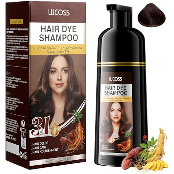 lucoss INSTANT DARK BROWN HAIR DYE SHAMPOO, NATURAL HAIR DYE SHAMPOO, 100% GREY COVERAGE, EASY & FAST, SEMI-PERMANENT BLACK HAIR COLOUR, HAIR DYE SHAMPOO FOR MEN AND WOMEN (DARK BROWN) - Image 1
