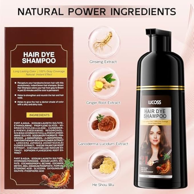 lucoss INSTANT DARK BROWN HAIR DYE SHAMPOO, NATURAL HAIR DYE SHAMPOO, 100% GREY COVERAGE, EASY & FAST, SEMI-PERMANENT BLACK HAIR COLOUR, HAIR DYE SHAMPOO FOR MEN AND WOMEN (DARK BROWN) - Image 3